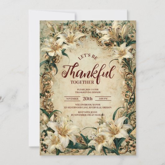 barokke lelie Thanksgiving diner Kaart (Voorkant)