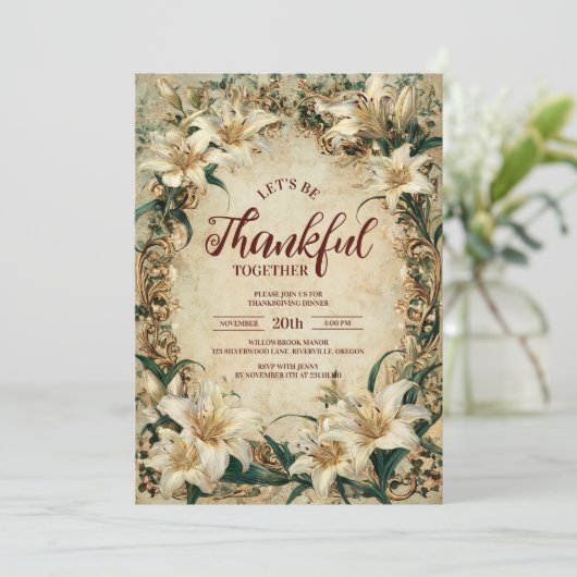 barokke lelie Thanksgiving diner Kaart (Staand voorkant)