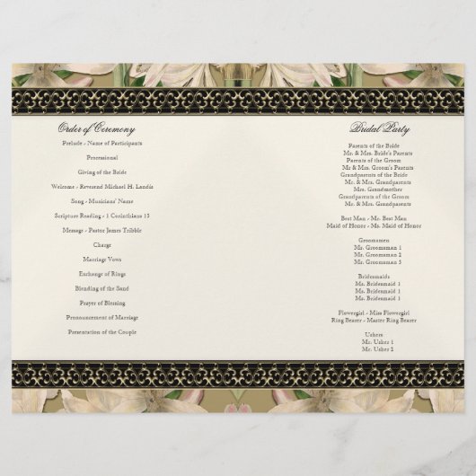 Barokke  Lily Gold Formal Wedding Program (Achterkant)