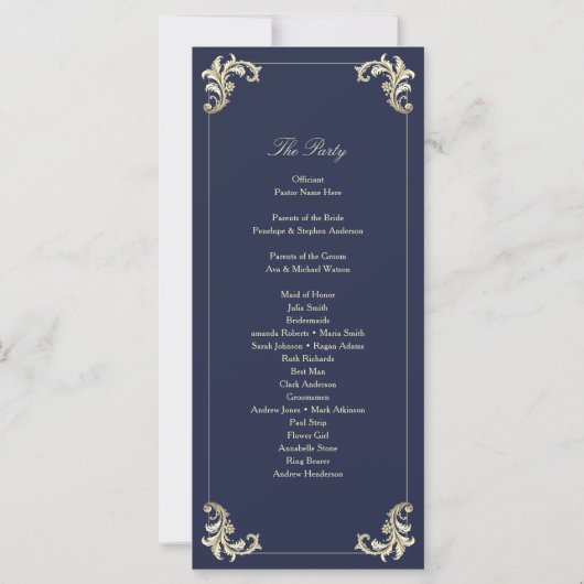 Barokke Marine Blauw Goud Huwelijksceremonie (Achterkant)