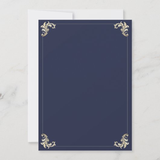 Barokke Marine Blauw Goud Monogram Huwelijk Kaart (Achterkant)