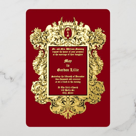 Barokke Rococo 17e-eeuwse cherubijnen en fruit ran Folie Uitnodiging (Voorkant)