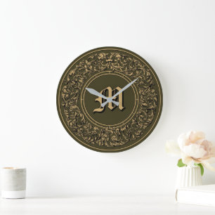 Barokke Rococo Bloemen Krans Monogram Print Grote Klok
