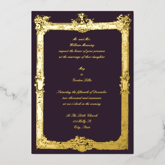 Barokke Rococo Fruit & Floral Lijst Wedding Folie Uitnodiging (Voorkant)