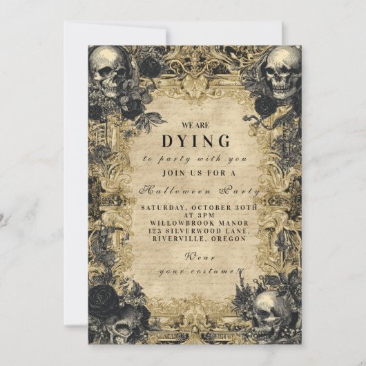Barokke Schedel Gotische Halloween Soirée Kaart (Voorkant)