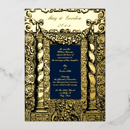 Barokke Solomonic Column Lijst Wedding Folie Uitnodiging (Voorkant)