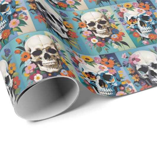 Barokke stijl schedels en Rozen Cadeaupapier (Rol Hoek)