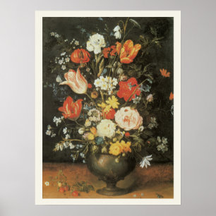 barokke stilstaande bloemen in Metal a Vase Poster