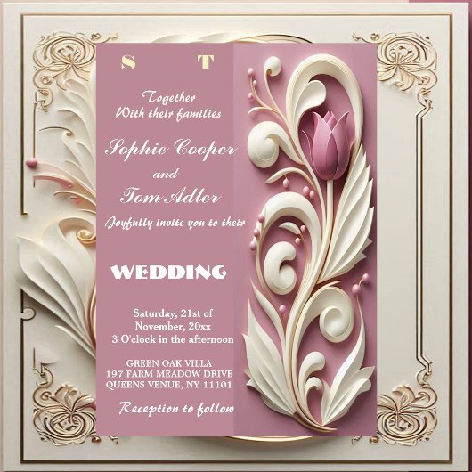 Barokke weelde Pastel Tulp Ivoor Swirl Mulberry Kaart