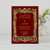 Barokrococo bloemrand met twee harten folie uitnodiging (Staand Voorkant)