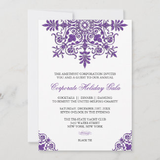 Baroque Amethyst Glitter Look Holiday Party Kaart