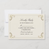Baroque Black Gold Wedding RSVP Kaartje (Voorkant)