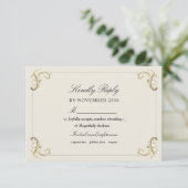 Baroque Black Gold Wedding RSVP Kaartje (Staand voorkant)