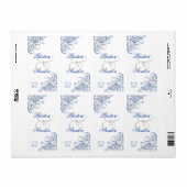 Baroque Bleu Défilé Blanc Mariage Étiquette à vin (Feuille entière)
