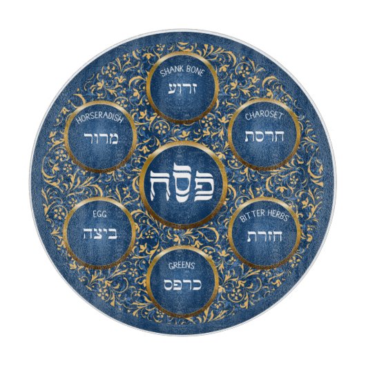 Baroque Blue Passover Seder Glass Cutting Board Snijplank (Voorkant)