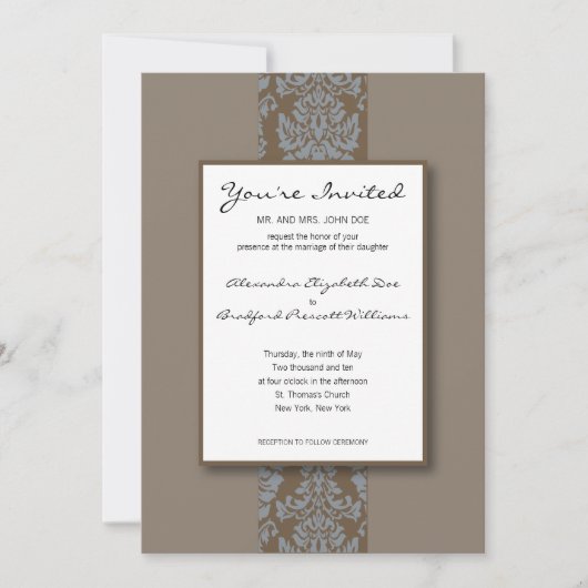 Baroque Damask Coup de mariage Invitation : sépia (Devant)
