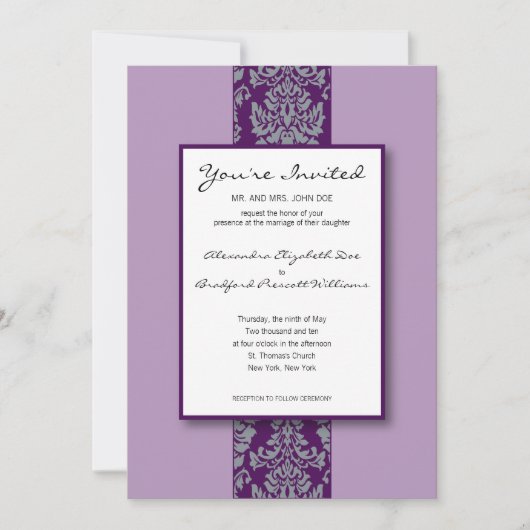 Baroque Damask Coup de mariage Invitation : violet (Devant)