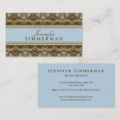 Baroque Damask Designer Carte de visite :: bleu bé (Devant / Derrière)