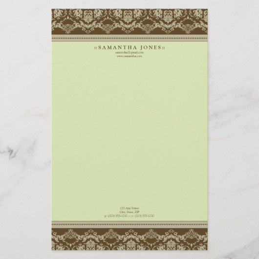 Baroque Damask Designer papeterie :: sage (Devant)