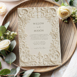 Baroque Elegance Ivory Script Wedding Kaart