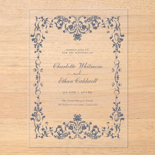 Baroque Elegant Frame Wedding Acrylic Invitation Acryl Uitnodigingen (Voorkant)