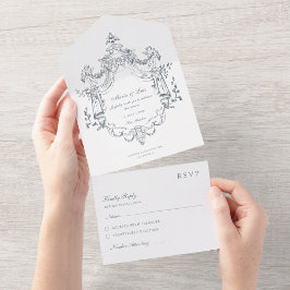 Baroque Elegant Ornament, Wedding  All In One Uitnodiging