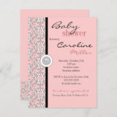 Baroque en Baby shower rose Invitation (Devant / Derrière)