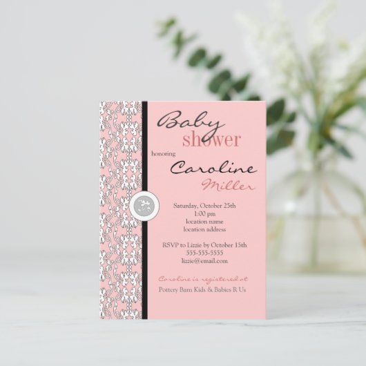 Baroque en Baby shower rose Invitation (Debout devant)