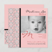 Baroque en Faire-part bébé rose (Devant / Derrière)