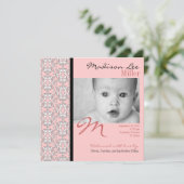 Baroque en Faire-part bébé rose (Debout devant)