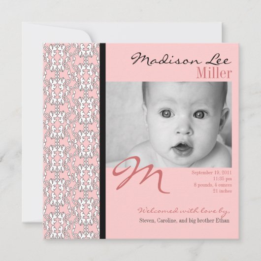 Baroque en Faire-part bébé rose (Devant)