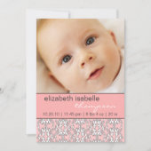 Baroque en rose bébé fille Faire-part photo (Devant)