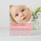 Baroque en rose bébé fille Faire-part photo (Debout devant)