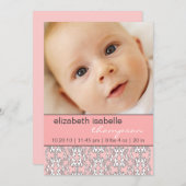 Baroque en rose bébé fille Faire-part photo (Devant / Derrière)
