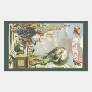  Baroque Era Atlas Frontispiece World Wereldbol Rechthoekige Sticker
