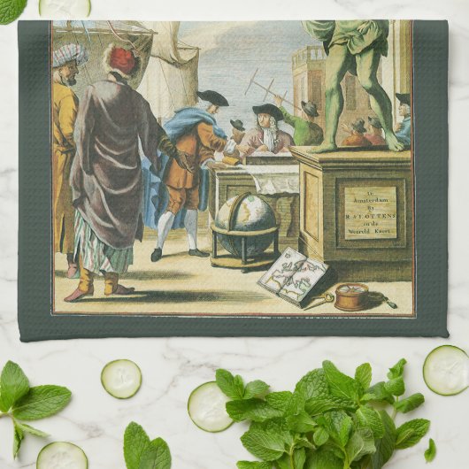 Baroque Era Atlas Frontispiece World Wereldbol Theedoek (Gevouwen)