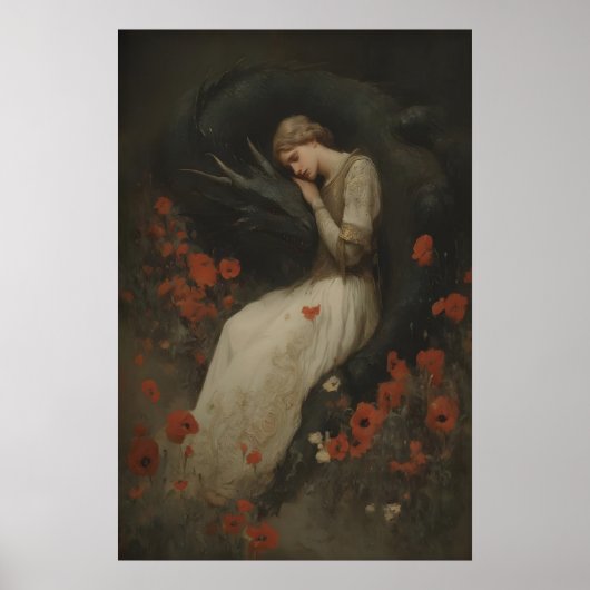 Baroque Fantasy Dragon Print, Gothic Romantic Poster (Voorkant)