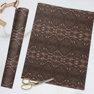 Baroque Faux Leather Brown Pattern Cadeaupapier