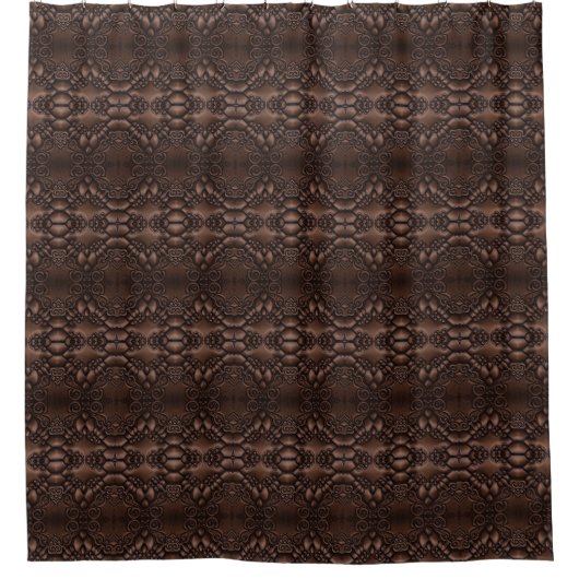 Baroque Faux Leather Brown Pattern Douchegordijn (Voorkant)