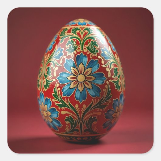Baroque Floral Easter Egg Vierkante Sticker (Voorkant)