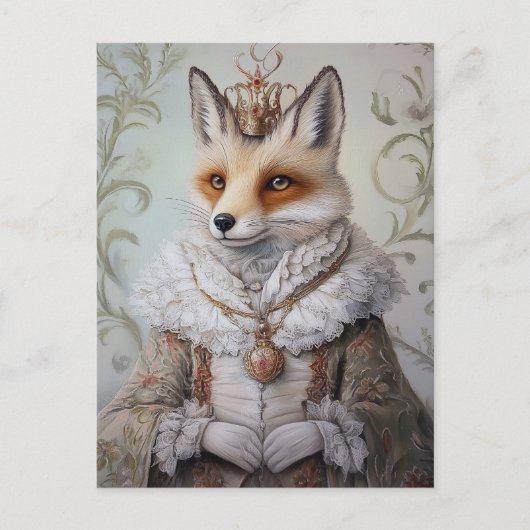 Baroque Fox Royal Queen Portrait Design Briefkaart (Voorkant)