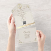Baroque Gold All In One Wedding Invite + Timeline All In One Uitnodiging (Afscheurbaar)