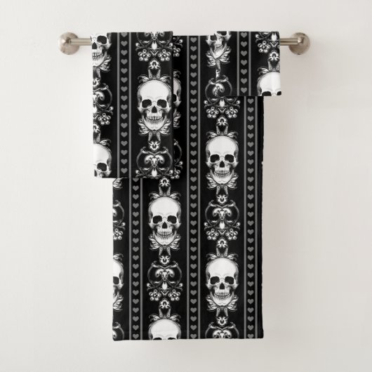 Baroque Gothic Skull Stripe Bad Handdoek (Insitu)
