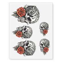 Baroque Gothic Skull with Red Rose