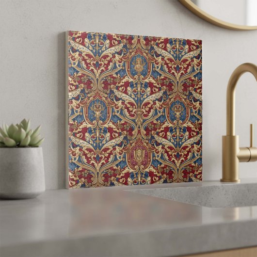 Baroque Heraldic Scrollwork Pat#4 Red Blue ID1194 Tegeltje