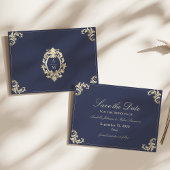 Baroque Navy Blue Gold Wedding Save The Date