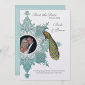 Baroque Peacock sparen de Datum Uitnodiging - Aqua (Voorkant / Achterkant)