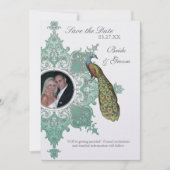 Baroque Peacock sparen de Datum Uitnodiging - Blau (Voorkant)