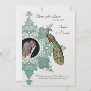 Baroque Peacock sparen de Datum Uitnodiging - Blau
