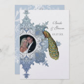 Baroque Peacock Wedding Invitation - Blue Kaart (Voorkant / Achterkant)